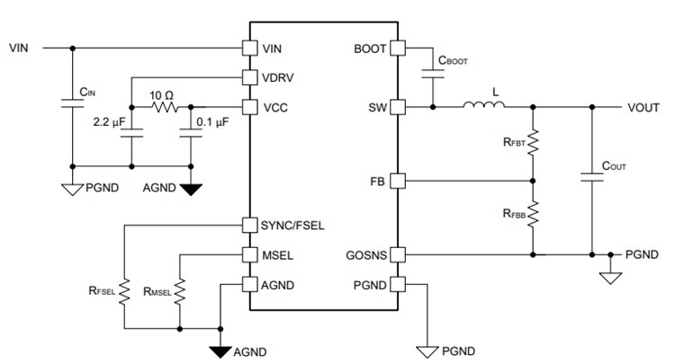 Application Circuit Diagram - Texas Instruments TPS543A26 Synchronous Buck Converter